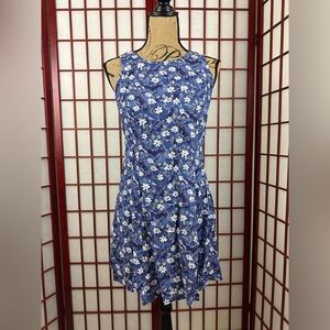 Vintage DBY 90s Blue Floral Print A Line Tie Back Sleeveless Mini Dress